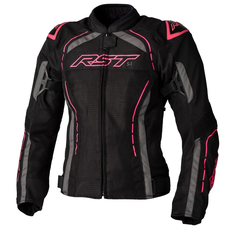 RST Damen S1 Mesh CE Textil-Jacke - Schwarz/Neon Pink Größe XL