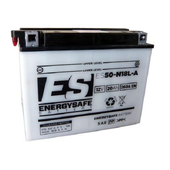 Batterie ENERGYSAFE ES50-N18L-A (CP) mit Säurepack 12V/20AH (10 Std.) [205x90x162] CCA=260A (2 Jahre Garantie - s. Artikeltext)