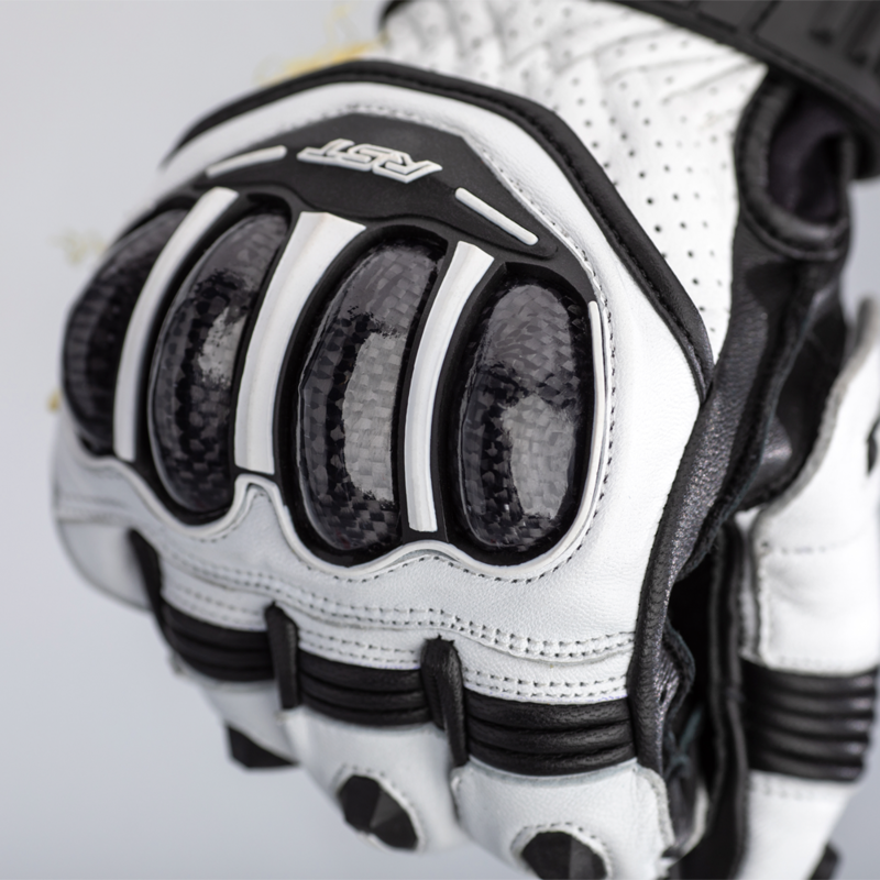 RST TracTech Evo 4 Short Leder Handschuhe Weiß/Schwarz Größe S