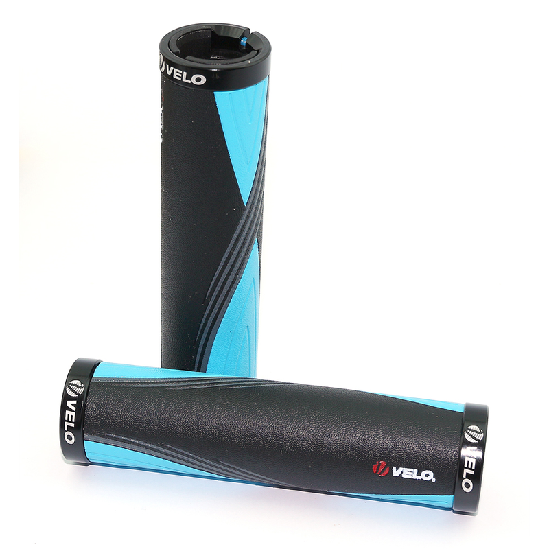 Velo Bicycle Grips  Pu/Gel W/Stitching 2-Tone Black/Blue