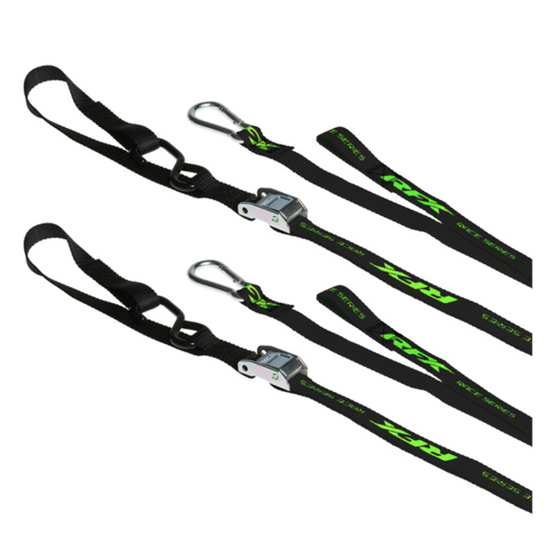 RFX Race 1.0 Zurrgurte (Schwarz/Hi-Viz LE) mit zusätzlicher Schlaufe und Karabinerclip RFX Race 1.0 Zurrgurte (Schwarz/Hi-Viz LE) mit zusätzlicher Schlaufe und Karabinerclip