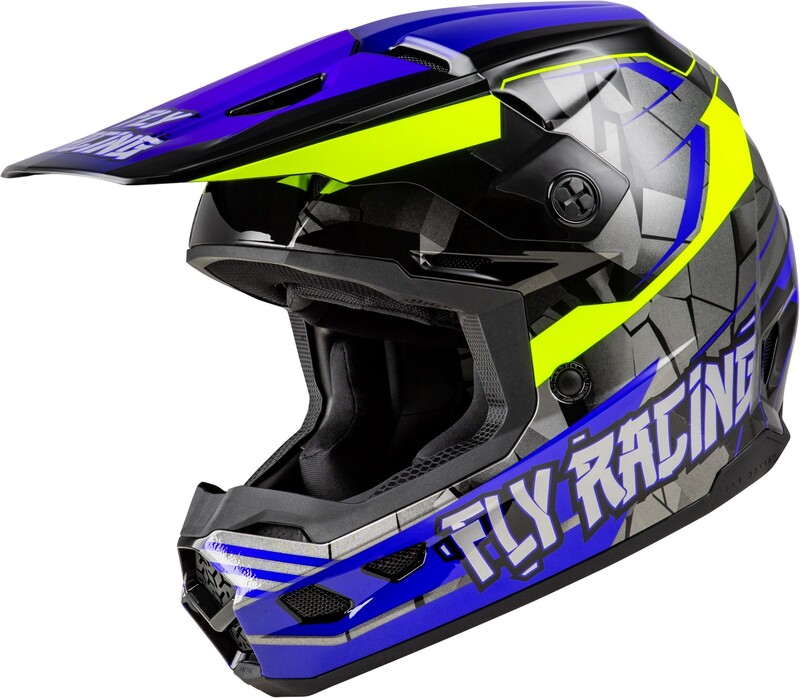 FLY RACING Kinetic Scorched Jugend Helm - Blau/Grau/Hi-Vis