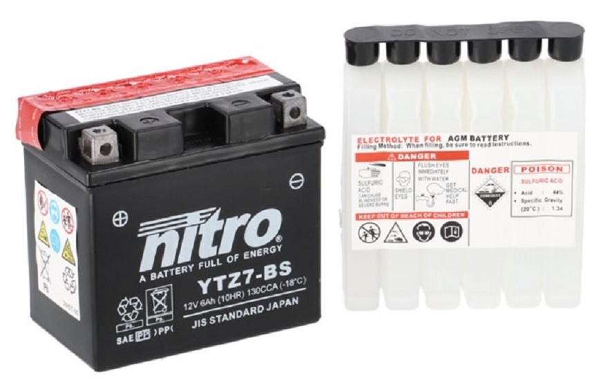 Batterie NITRO NTZ7-BS (CP) mit Säurepack 12V/6Ah [113x70x105] CCA=130A