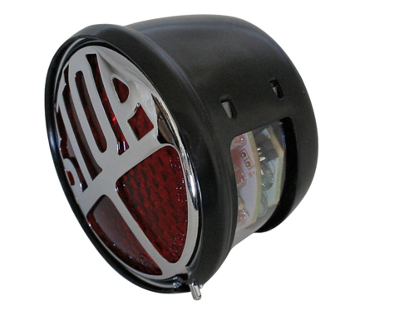 HIGHSIDER smart LED-Rücklicht STOP, rotes Glas, schwarzes Metallgehäuse