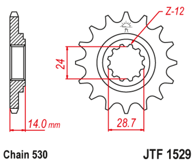 JT SPROCKETS geräuscharmes vorderes Stahlritzel 1529 - 525