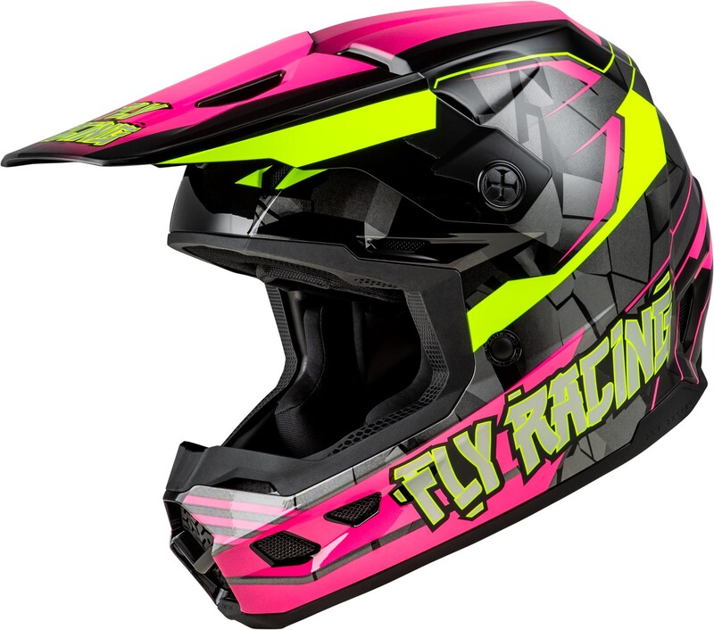 FLY RACING Kinetic Scorched Jugend Helm - Neon Pink/Hi-Vis/Schwarz