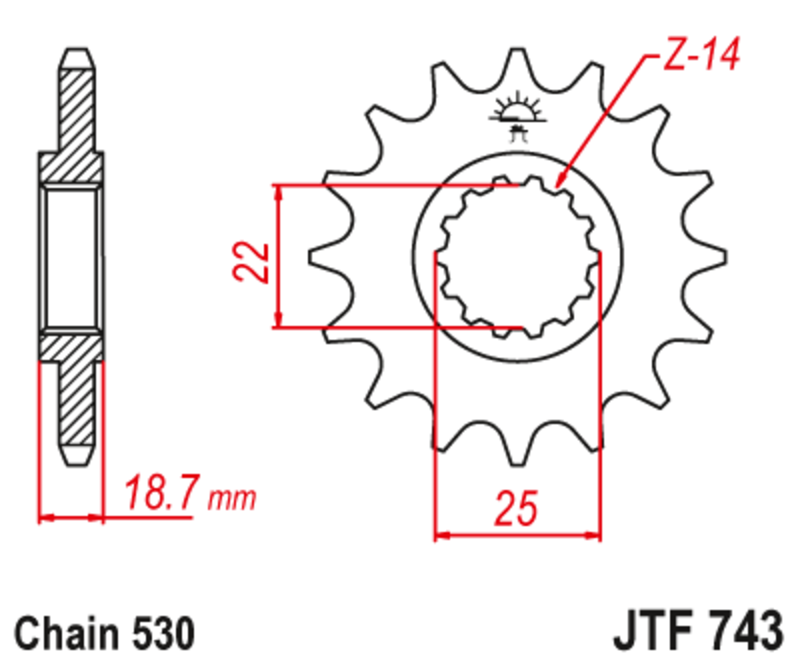 JT SPROCKETS geräuscharmes vorderes Stahlritzel 743 - 530