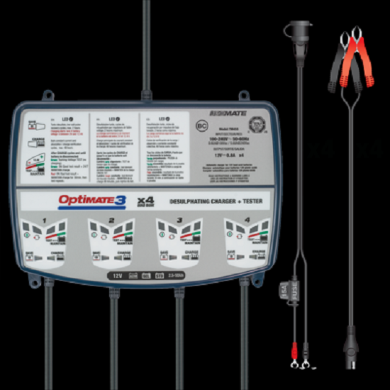 Batterieladegerät OptiMATE 3 Quad Bank 4x 7-stufig, 12V, 0.8A STD/AGM/Gel Batterieladegerät OptiMATE 3 Quad Bank 4x 7-stufig, 12V, 0.8A STD/AGM/Gel