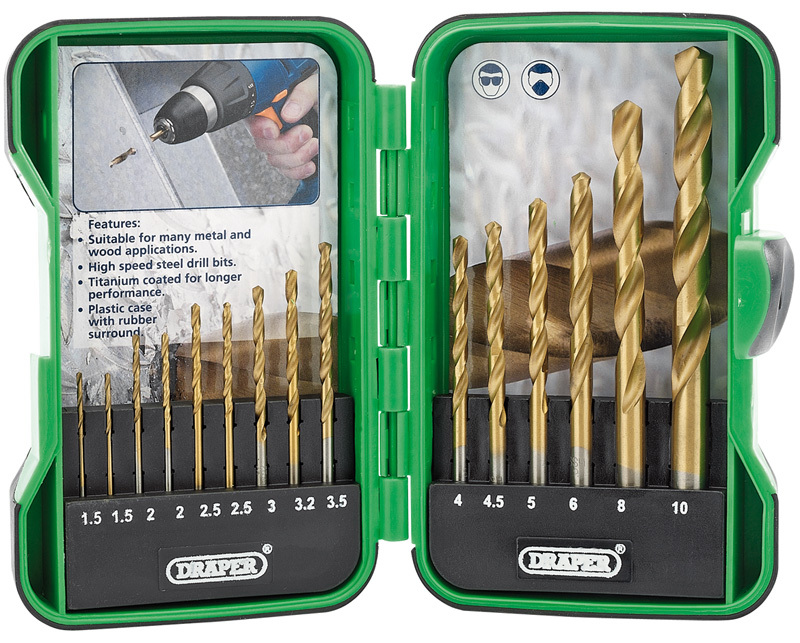 DRAPER Box mit 15 HSS-Titan-Bohrern 1 bis 10 mm DRAPER Box mit 15 HSS-Titan-Bohrern 1 bis 10 mm