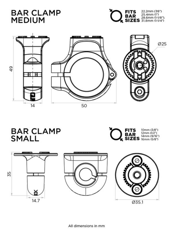 QUAD LOCK 360 Bar Clamp Basis V2 - Klein