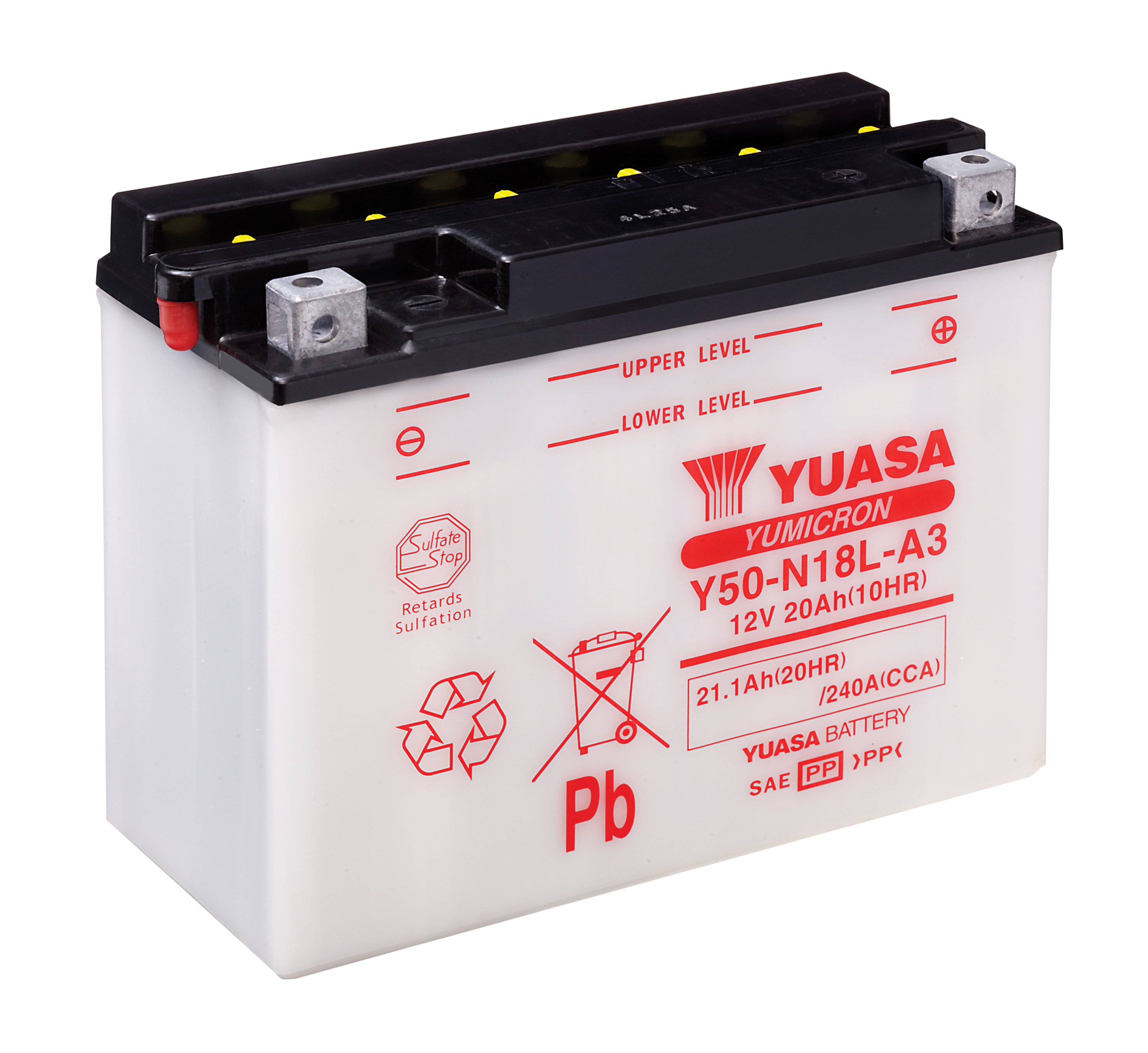 Batterie YUASA Y50-N18L-A3 (DC) ohne Säure 12V/20AH (10 Std.) [205x90x162] CCA=240A Säurefüllmenge 1400 ml