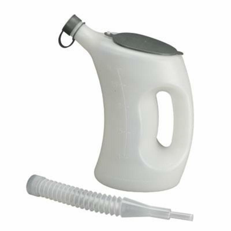 Messbecher mit 3l. Fassungsvermögen, mit flexiblem Einfüllschnorchel.