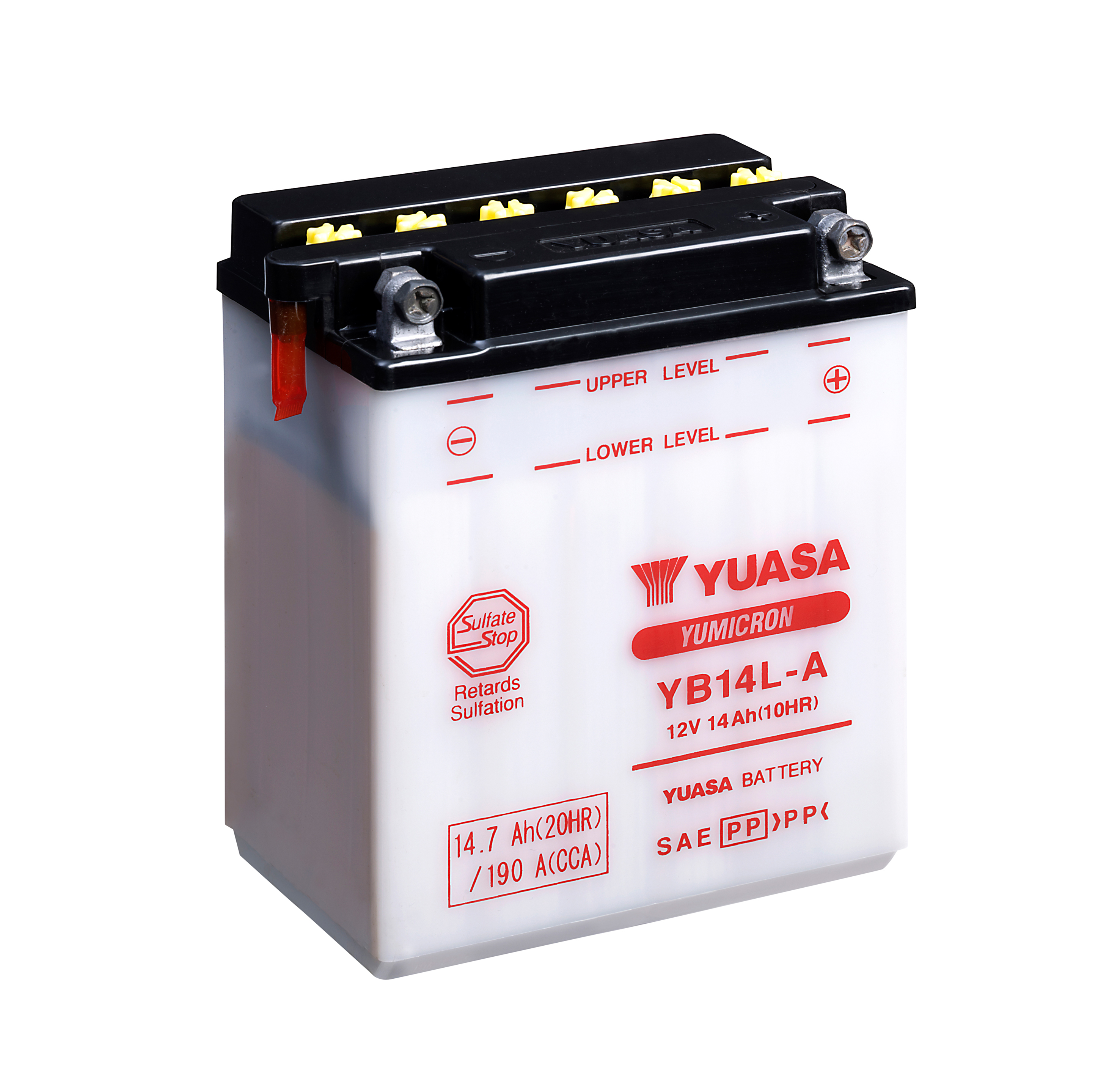 Batterie YUASA YB14L-A (DC) ohne Säure 12V/14AH (10 Std.) [134x89x166] CCA=190A Säurefüllmenge 900 ml
