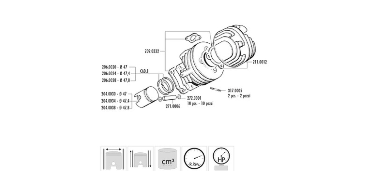 POLINI Zylinder-Kit Vespa 50-PK-XL ?47mm RACING