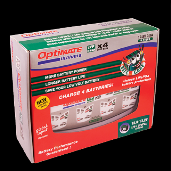 Batterieladegerät OptiMate Lithium Quad Bank 4x 8-stufig, 12.8V/13.2V, 0.8A Lithium