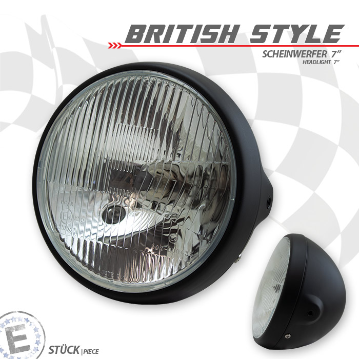 H4-Scheinwerfer British Style 7 schwarz