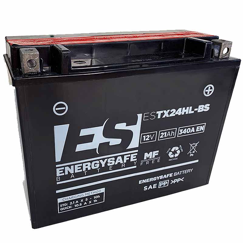 Batterie ENERGYSAFE ESTX24HL-BS (CP) mit Säurepack 12V/21AH (10 Std.) [205x85x165] CCA=340A (2 Jahre Garantie - s. Artikeltext)