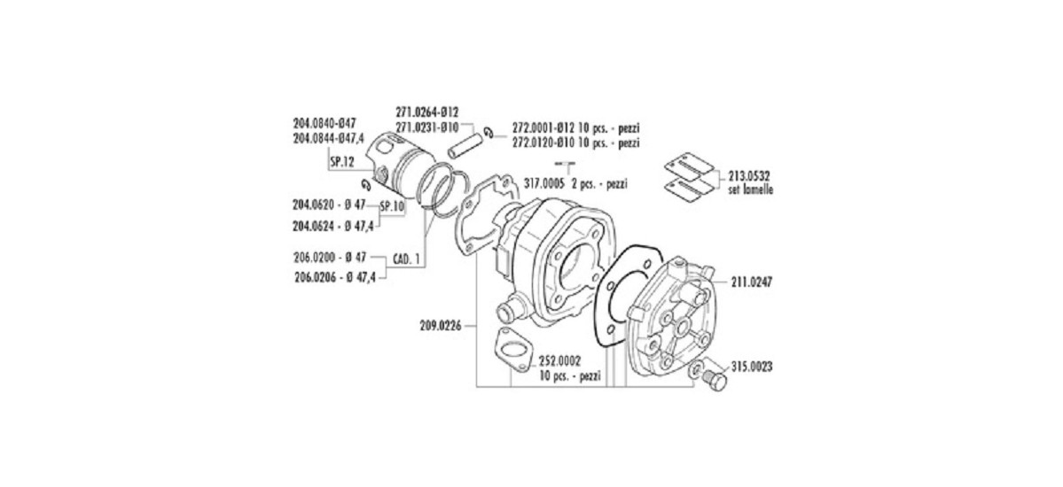 POLINI Zylinder Kit passend für Yamaha-passend für Aprilia SR H20-Mal.F12 LC Pin 12mm