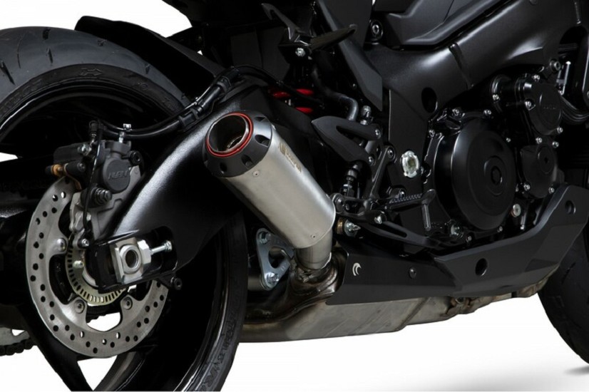 SCORPION Red Power Muffler Stainless Steel/Black ABS End Cap passend für Suzuki Katana
