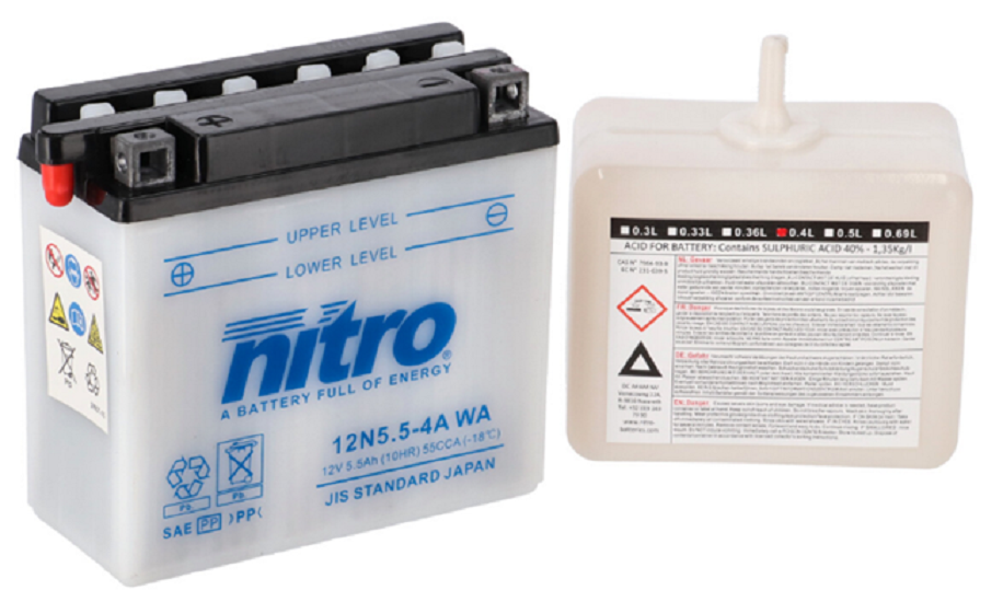Batterie NITRO 12N5.5-4A (CP) mit Säurepack 12V/5,5Ah [135x60x130] CCA=55A