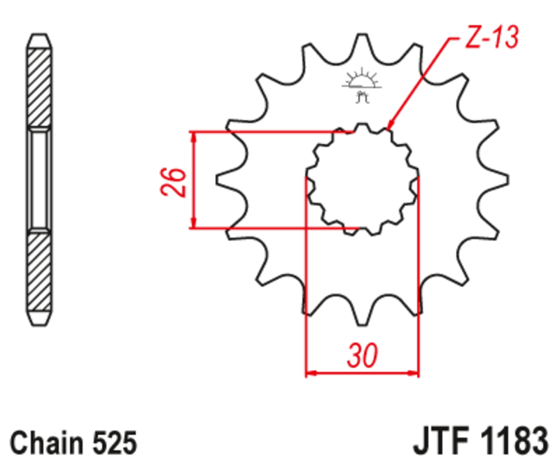 JT SPROCKETS geräuscharmes vorderes Stahlritzel 1183 - 525