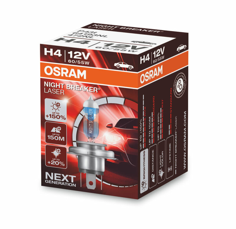 OSRAM Night Breaker Laser H4 Glühlampen 12V 60/55W - x1 OSRAM H4 Night Breaker Laserlichtlampe 12V 60/55W P43t-38 - paarweise