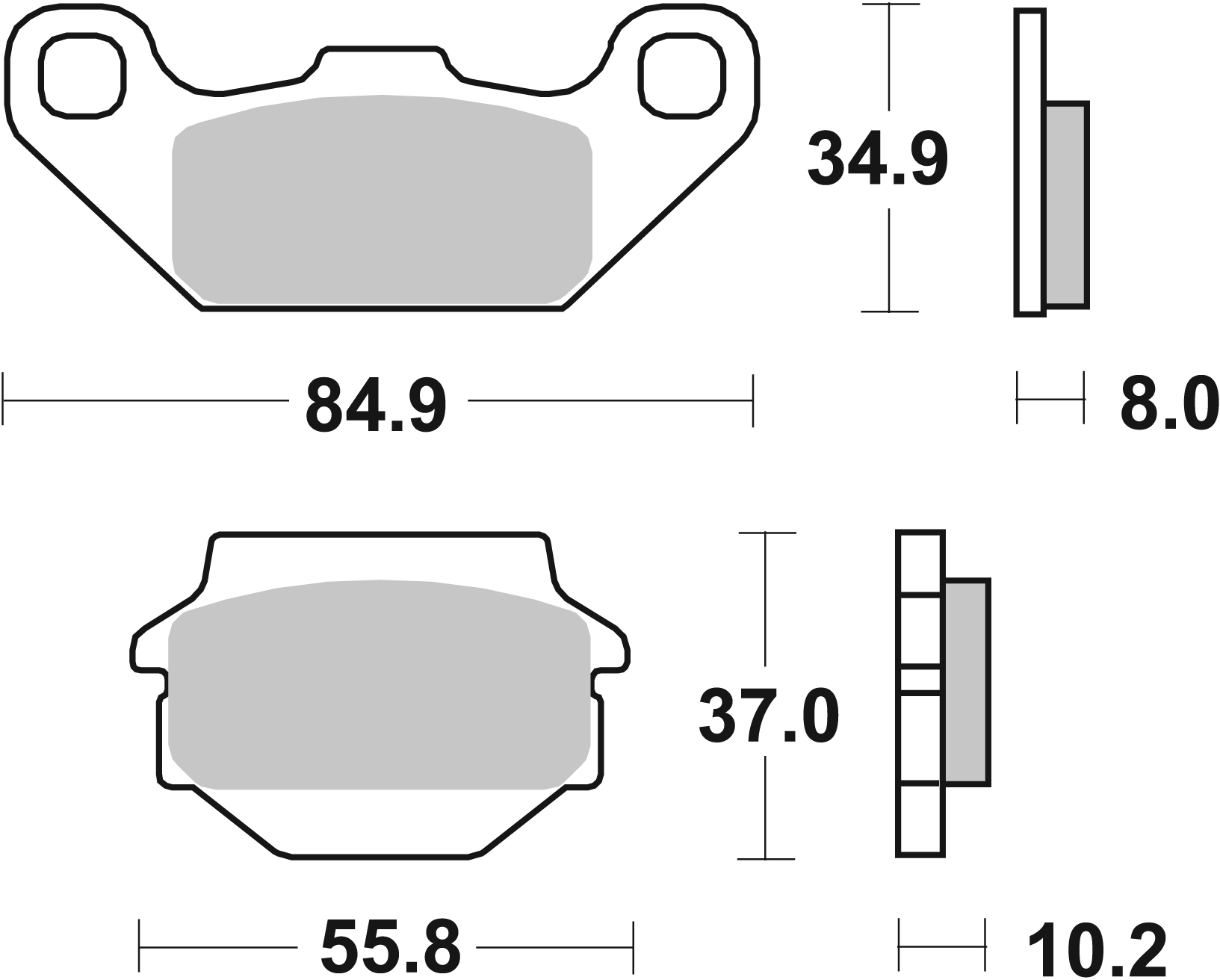 A**Bremsbelag SBS 591HF (Satz pro Scheibe) Street Ceramic Bremsbelag SBS 591RSI (Satz pro Scheibe) Offroad Racing Sinter