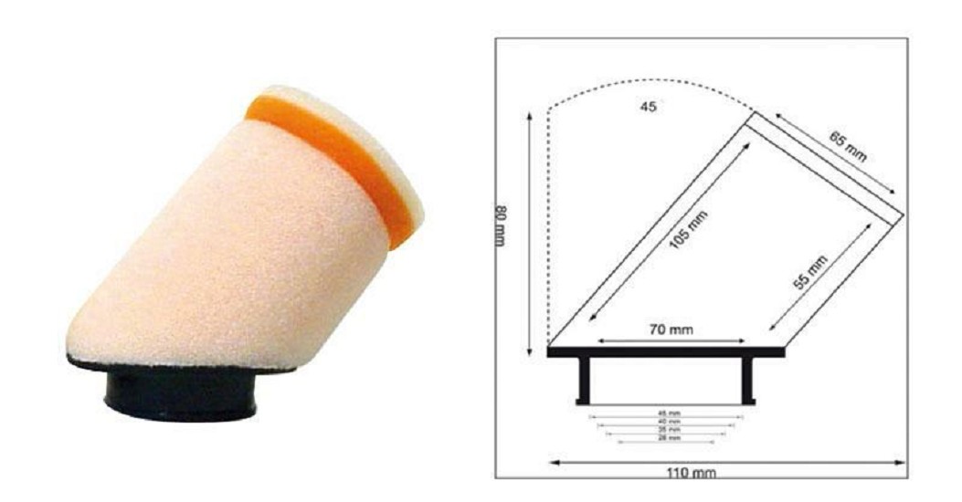 TWIN AIR Luftfilter zylindrisch 45° Ø28mm - 158977 TWIN AIR Luftfilter zylindrisch 45° Ø40mm - 158976