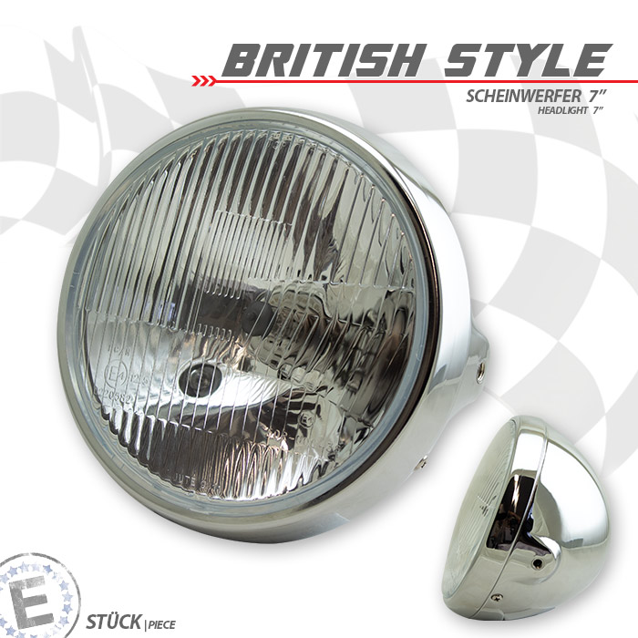 H4-Scheinwerfer British Style 7 chrom