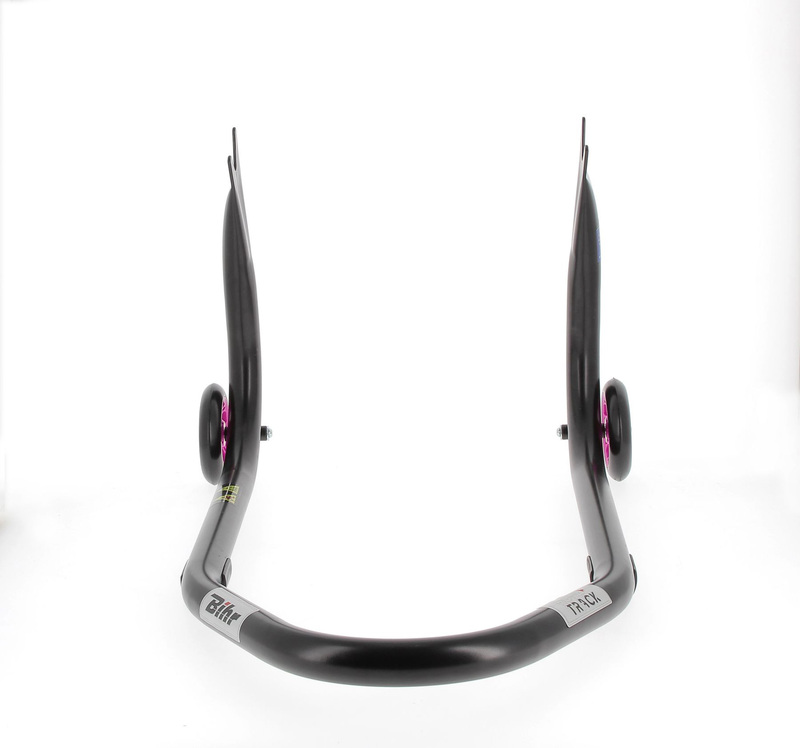 BIHR Home Track Montageständer hinten Aufnahmen in V-Form mattschwarz Räder rosa