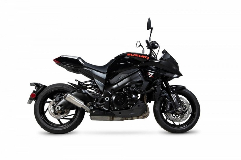 SCORPION Red Power Muffler Stainless Steel/Black ABS End Cap passend für Suzuki Katana SCORPION Red Power Muffler Stainless Steel/Black ABS End Cap passend für Suzuki Katana