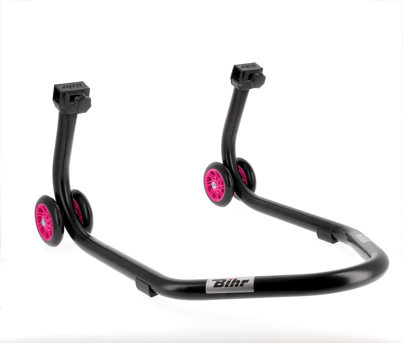 BIHR Home Track Montageständer hinten Aufnahmen in V-Form mattschwarz Räder rosa