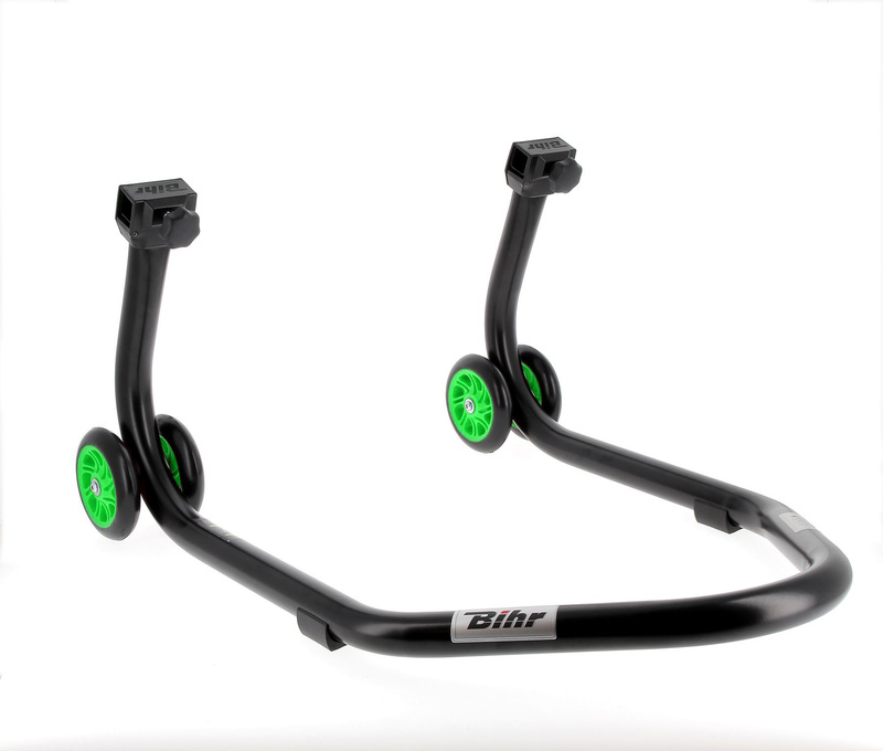 BIHR Home Track Montageständer hinten Aufnahmen in V-Form mattschwarz Räder grün