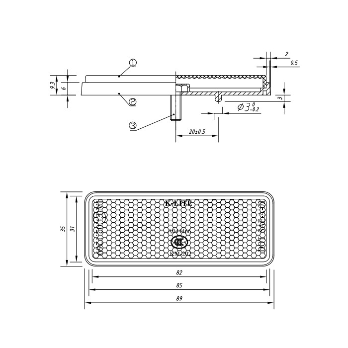 Reflektor Classic rechteckig rot mit Rand
