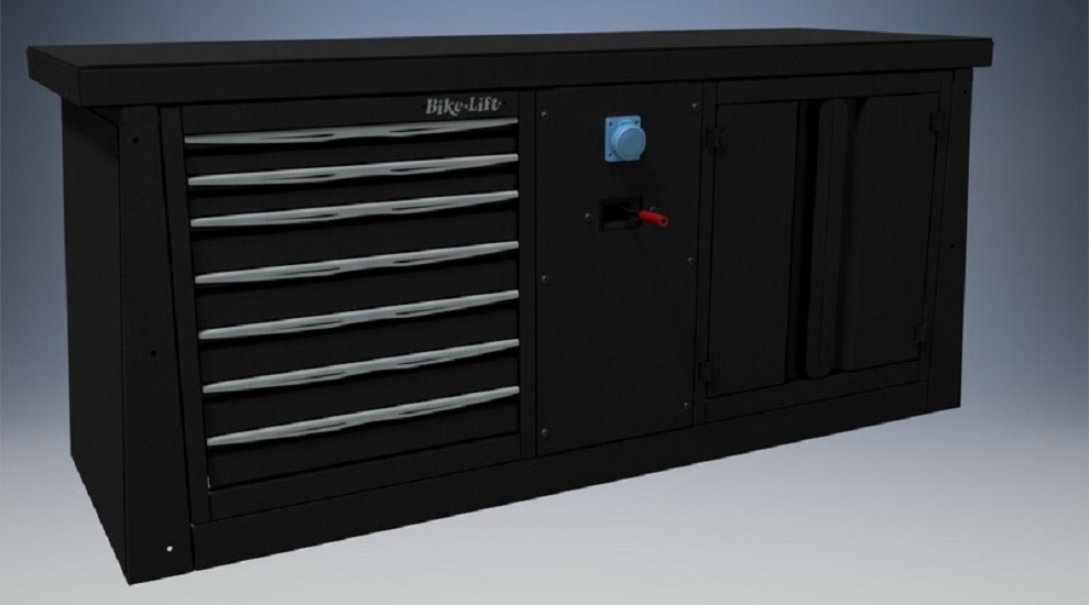 BIKE-LIFT Werkstattschrank mit 7 Schubladen / Pneumatik+Elektrikanschluss / 2 m breit - MF-BL2000+M1+M8+M10 BIKE-LIFT Werkstattschrank mit 7 Schubladen / Pneumatik+Elektrikanschluss / 2 m breit - MF-BL2000+M1+M8+M10