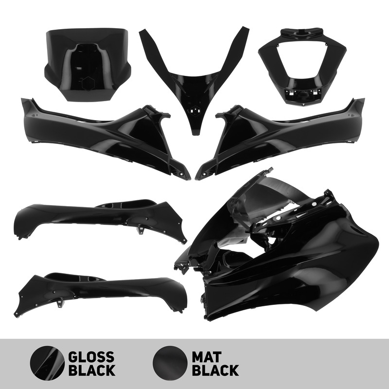 O PARTS Kunststoff-Kit Mattschwarz - passend für Piaggio MP3 125/250/300 (11-14) 400 (08-11) 500 (11-13)