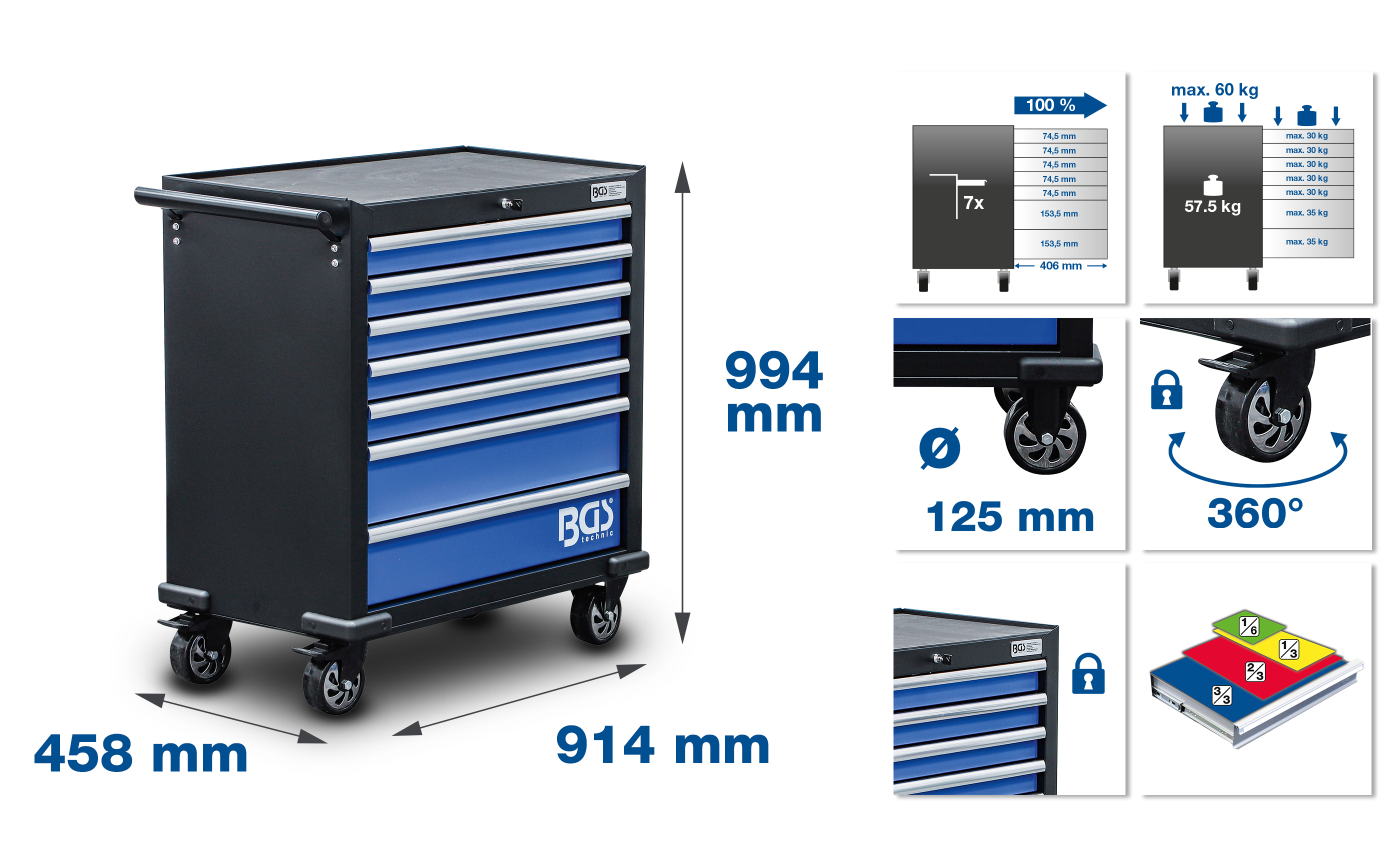 Werkstattwagen XL, 7 Schubladen leer
