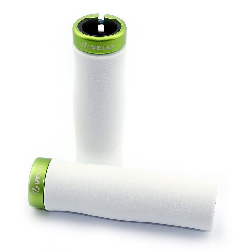 Velo Bicycle Grips  Eva + Gel White W/Green Clamp
