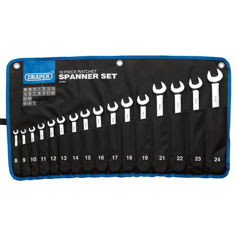 Draper HI-TORQ® Metrischer Ratschen-Maulschlüssel-Satz - 16 Teile